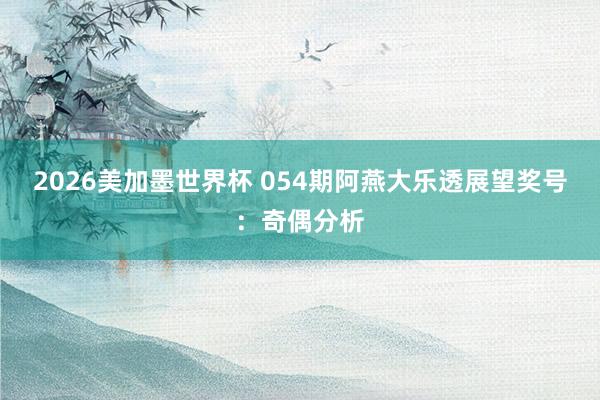 2026美加墨世界杯 054期阿燕大乐透展望奖号：奇偶分析