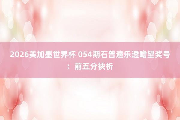 2026美加墨世界杯 054期石普遍乐透瞻望奖号：前五分袂析