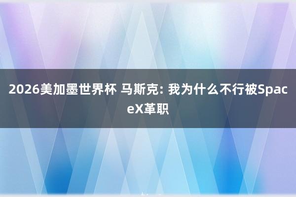 2026美加墨世界杯 马斯克: 我为什么不行被SpaceX革职