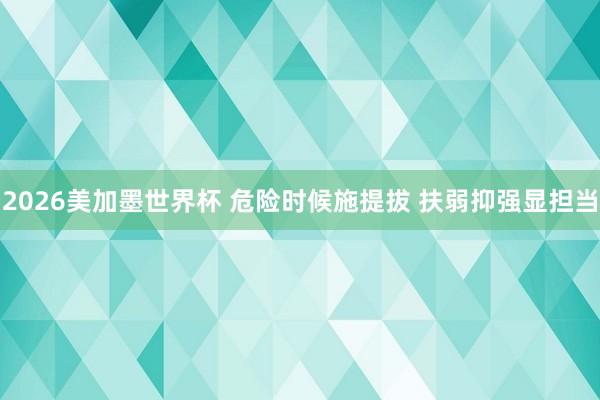 2026美加墨世界杯 危险时候施提拔 扶弱抑强显担当
