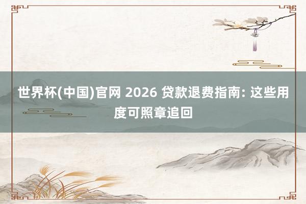 世界杯(中国)官网 2026 贷款退费指南: 这些用度可照章追回