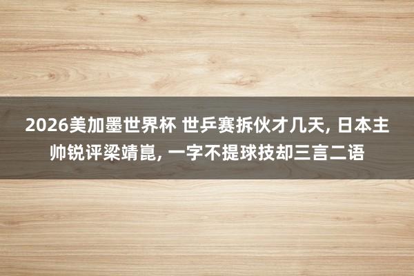 2026美加墨世界杯 世乒赛拆伙才几天， 日本主帅锐评梁靖崑， 一字不提球技却三言二语