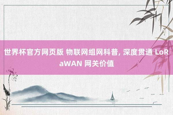 世界杯官方网页版 物联网组网科普， 深度贯通 LoRaWAN 网关价值