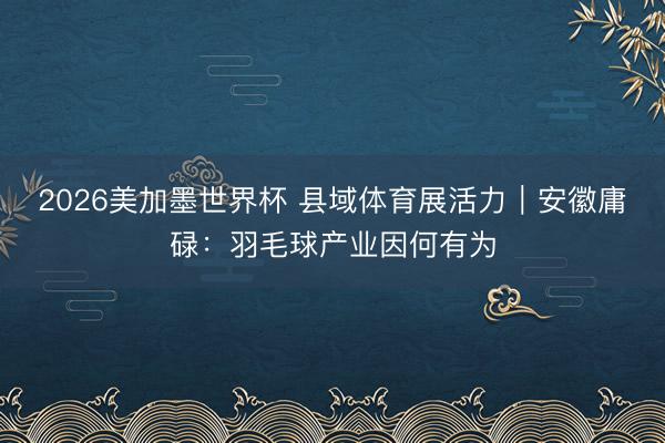 2026美加墨世界杯 县域体育展活力｜安徽庸碌：羽毛球产业因何有为