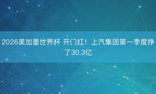 2026美加墨世界杯 开门红！上汽集团第一季度挣了30.3亿